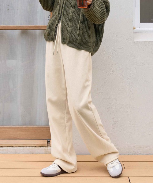 パンツ 「選べる2丈」裏起毛コーデュロイワイドパンツ レディース