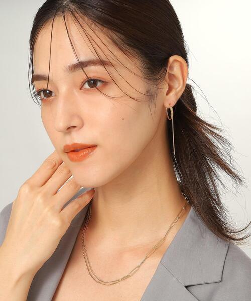 最終お値下げ￼COCOSHNIK K10WG ピアス♪ COCOSHNIK ピアス K10中空フープラップチェーン スタッドピアス
