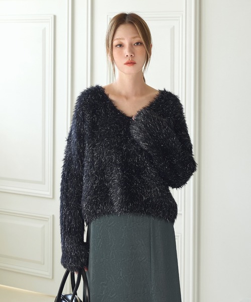 シャギーニット ラメ sullen ファー UNE MANSION（ユヌマンション） ニット セーター フェイクファーラメ