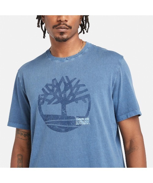 Timberland tシャツ メンズ 半袖 ガーメント ダイ ロゴ