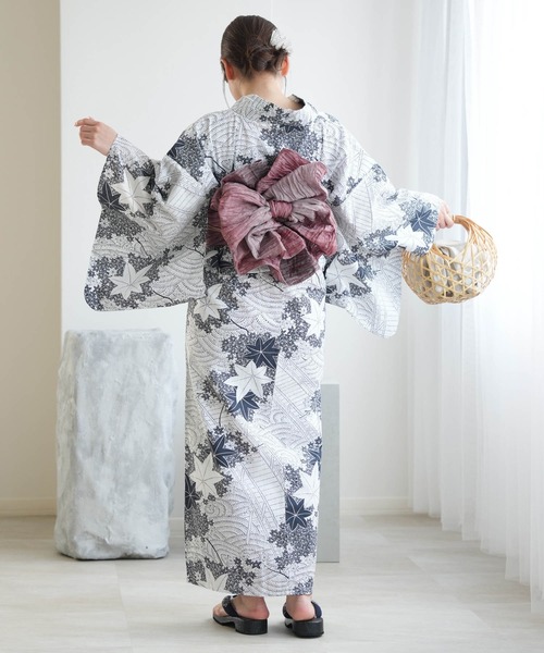 現行品 utatane浴衣 ３点セット 古典柄レトロ コットン ダークグレー系 utatane 浴衣 選べる浴衣3点セット utataneオリジナル 国内染色
