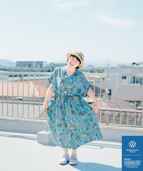 ニット Vネック 袖付きワンピース ハワイアンリーフ柄 – Hula