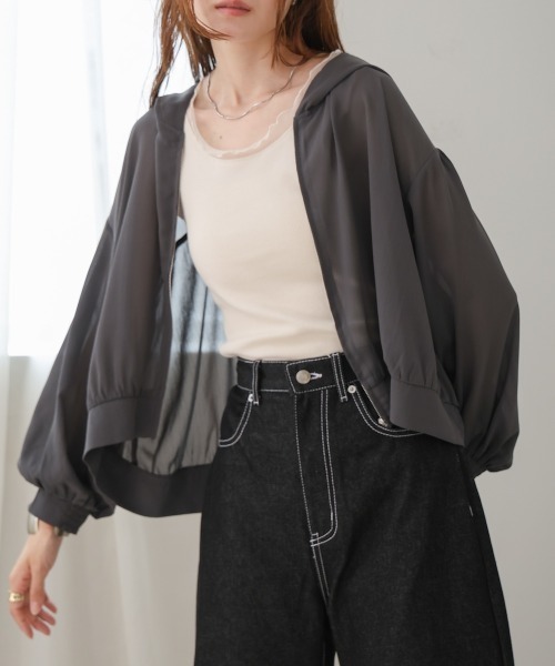 【新品未使用タグ付き】 FOSI. ジップアップフード シアーブルゾン リボン 新品未使用タグ付き】 FOSI. ジップアップフード シアーブルゾン