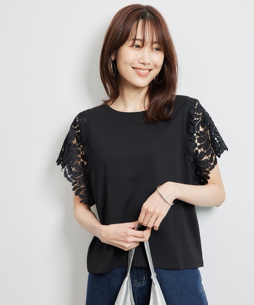 【美品】ROPE' PICNIC レーヨン混七分袖トップス ロペピクニック ROPE' PICNIC 袖レースカットトップス/リンク
