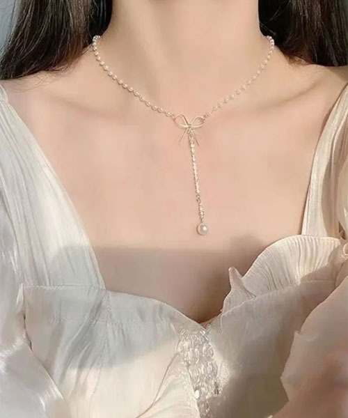VIBGYOR Women ネックレス 「float」リボン モチーフ パール