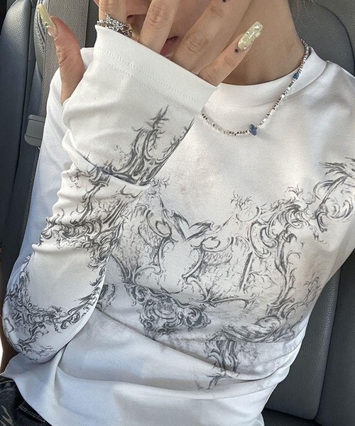 プリントロンT y2k LYEON tシャツ Tシャツ グラフィックプリントクロップドロンT
