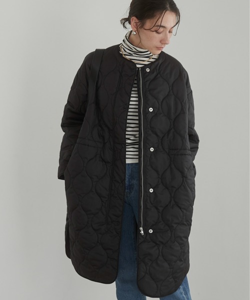 ANGIE ノーカラーコート コート キルティング ロングコート レディース