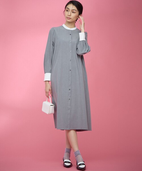 組曲 ワンピース ウーステッドライククロス シャツワンピース