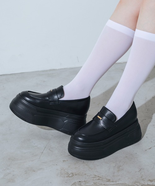 EVOL（イーボル） ローファー 「XS-LLサイズ展開・軽量」8cm厚底コイン 