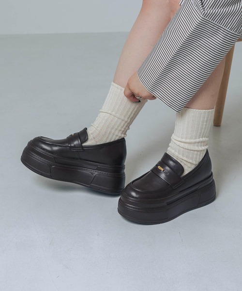 EVOL（イーボル） ローファー 「XS-LLサイズ展開・軽量」8cm厚底コイン