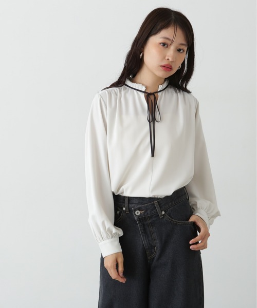 「NATURAL BEAUTY BASIC」 7分袖ブラウス MEDIUM ブルー レディース N.Natural Beauty Basic ブラウス シャツ バイカラートリミング