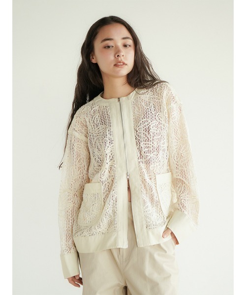 FIKA. ジャケット ノーカラージャケット Flower embroidery