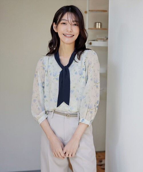 花柄ボウタイブラウス（サイズ（S/M/L）：3L（XXL））のおすすめ人気 