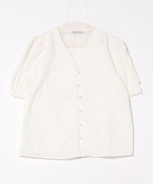 BLANC FICELLE ブラウス シャツ レース 半袖 Vネック レディース