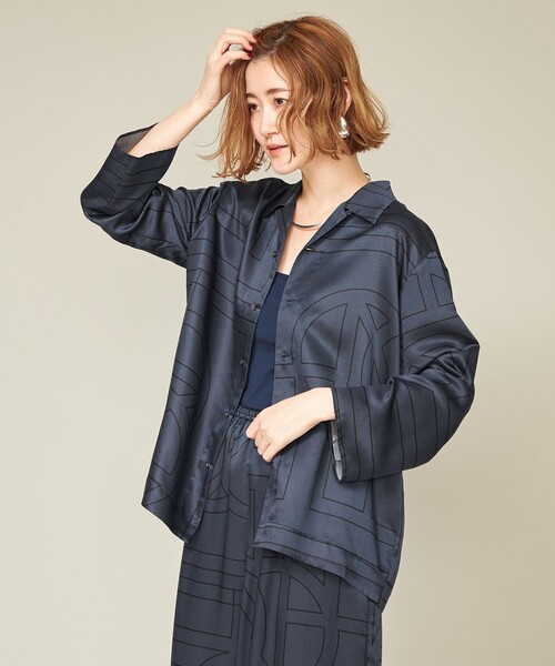ブラウス シャツ 「conte」モノグラム オープンカラーシャツ レディース