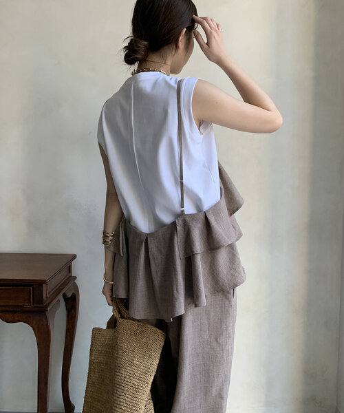 【美品】DouDou ドゥドゥ フリルキャミ　サロペット　ブラック　フリーサイズ DouDou（ドゥドゥ）の「【WEB限定】フリルビスチェキャミ