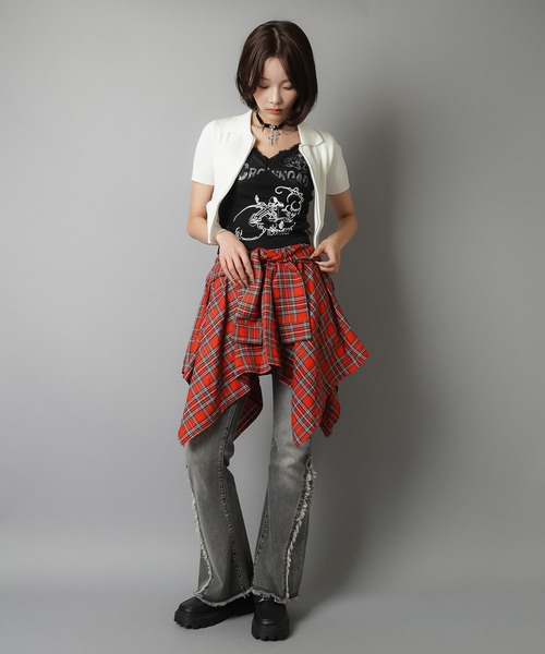 SPINNS スカート 履くだけ簡単レイヤード♪ 腰巻きチェック
