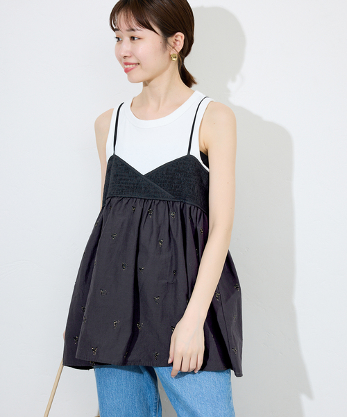 SLOBE IENA 新品未使用 キャミトップブラウス ブラック SLOBE IENA ブラウス シャツ カットジャガードキャミブラウス