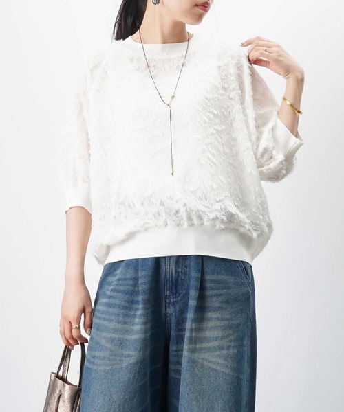 ブラウス シャツ LC/LLL カットジャガードラグランクルーネックブラウス レディース
