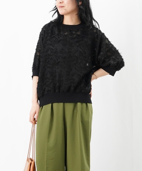 ブラウス シャツ LC/LLL カットジャガードラグランクルーネックブラウス レディース セール】LC/LLL カットジャガードラグランクルーネックブラウス