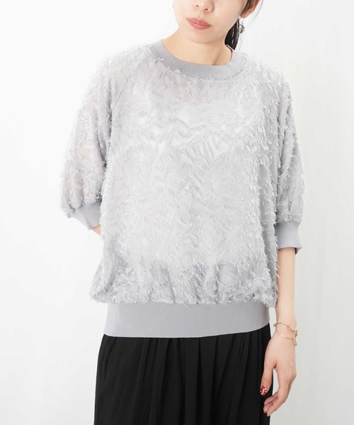 ブラウス シャツ LC/LLL カットジャガードラグランクルーネックブラウス レディース セール】LC/LLL カットジャガードラグランクルーネックブラウス