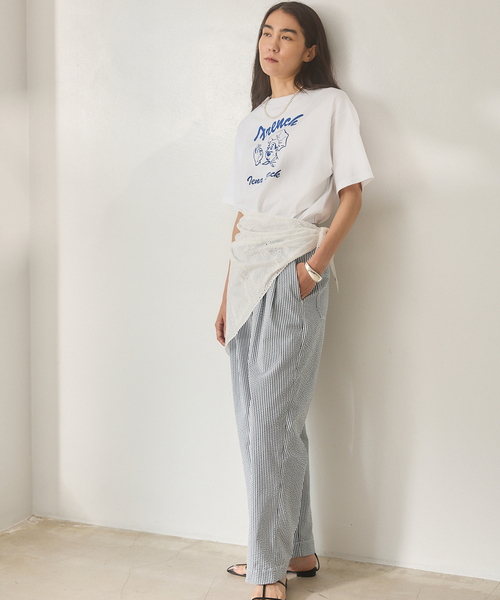 IENA スラックス パンツ BLACK シアサッカーパンツ レディース