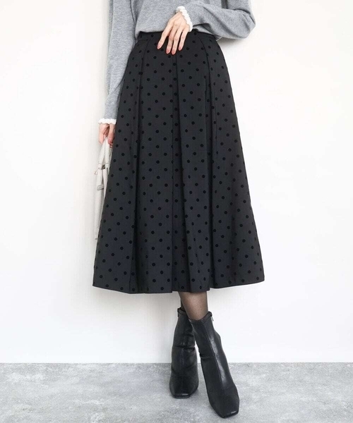 MK ミッシェルクラン（MK MICHEL  ）/【小さいサイズ】フロッキードット柄タックスカート/洗える MK MICHEL KLEIN（エムケー ミッシェルクラン） スカート フロッキー