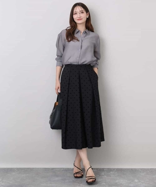 MK ミッシェルクラン（MK MICHEL  ）/【小さいサイズ】フロッキードット柄タックスカート/洗える MK MICHEL KLEIN（エムケー ミッシェルクラン） スカート フロッキー