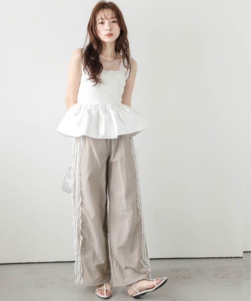 ワイドパンツ パンツ サイドレースライントラックパンツ レディースの画像