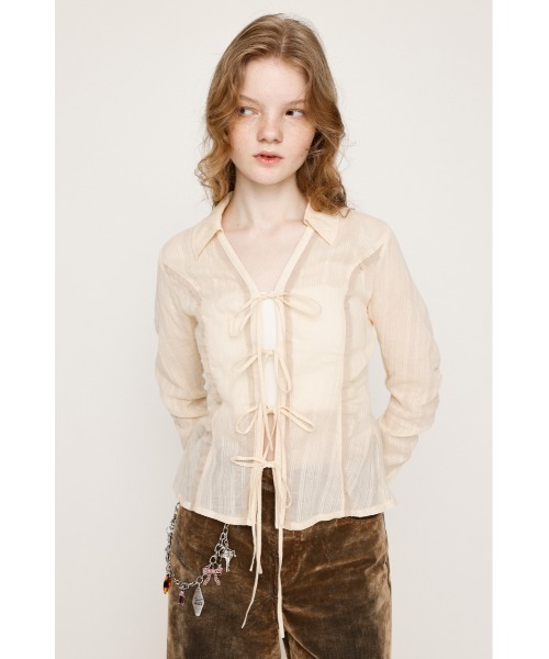 SLY（スライ） ブラウス シャツ FRONT RIBBON SHIRRING SH フロント