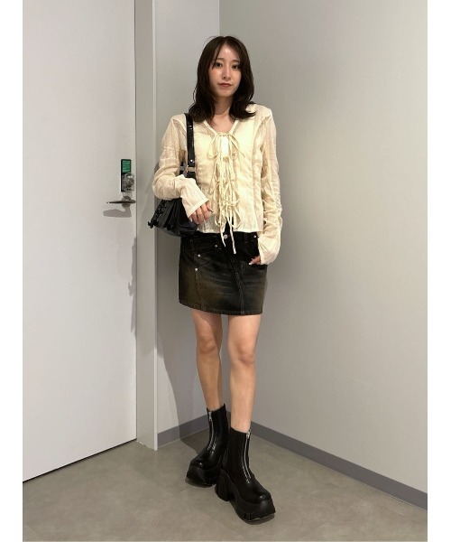 SLY（スライ） ブラウス シャツ FRONT RIBBON SHIRRING SH フロント