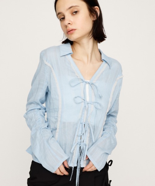 SLY（スライ） ブラウス シャツ FRONT RIBBON SHIRRING SH フロント 