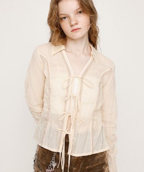 SLY（スライ） ブラウス シャツ FRONT RIBBON SHIRRING SH フロント