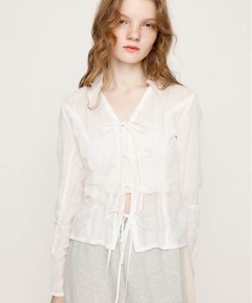 SLY（スライ） ブラウス シャツ FRONT RIBBON SHIRRING SH フロント 