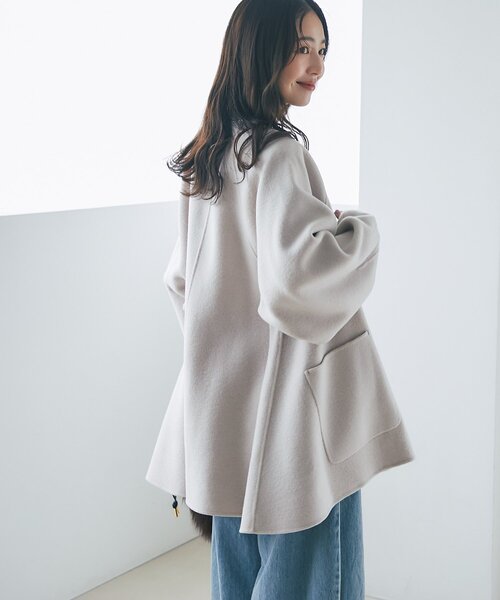 ライトラグランフレアコート　グレージュ La boutique Bonbon（ラブティックボンボン） ノーカラーコート コート
