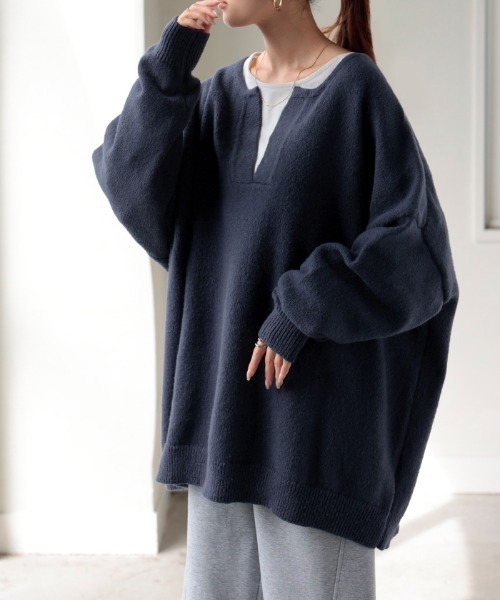 HUG.U（ハグユー） ニット セーター キーネックゆるニット レディース