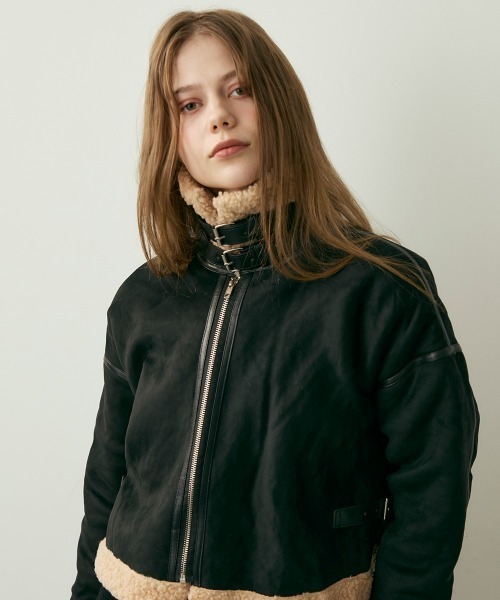 Clum ムートンコート ボアコート クロップドムートンライクボア