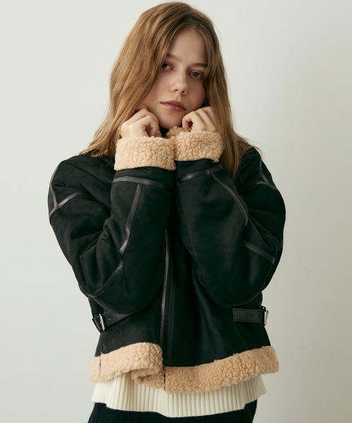 Clum ムートンコート ボアコート クロップドムートンライクボア