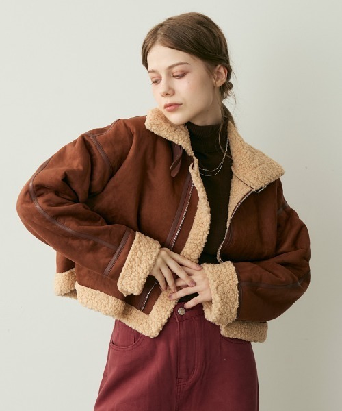 Clum ムートンコート ボアコート クロップドムートンライクボア