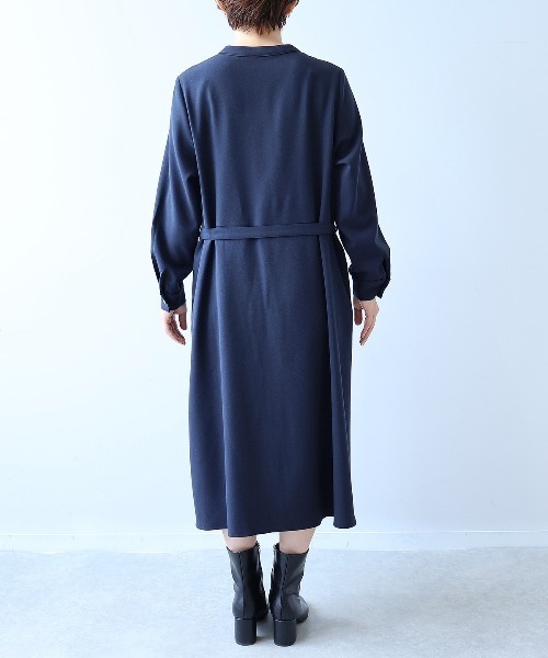 フルールbyミントブリーズ（fleur by mint breeze）/【大きいサイズ】バンドカラーパイピングワンピース fleur by mint breeze（フルールバイミントブリーズ） ワンピース 「L