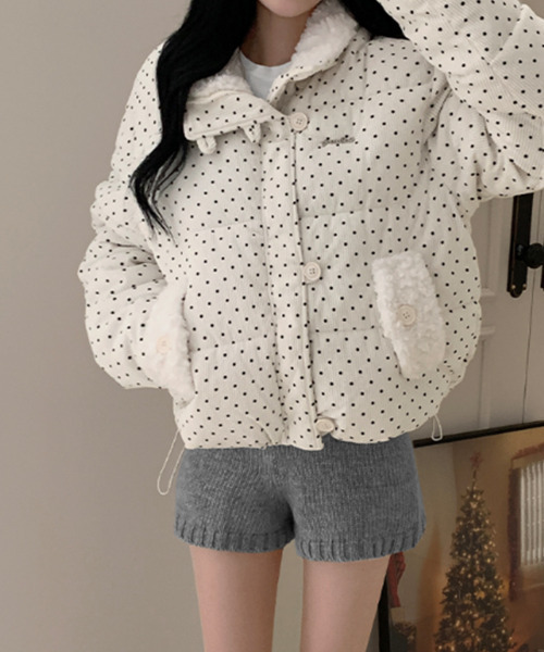 ダウンコート ダウンジャケット ドット柄 ボア ショート中綿ジャケット