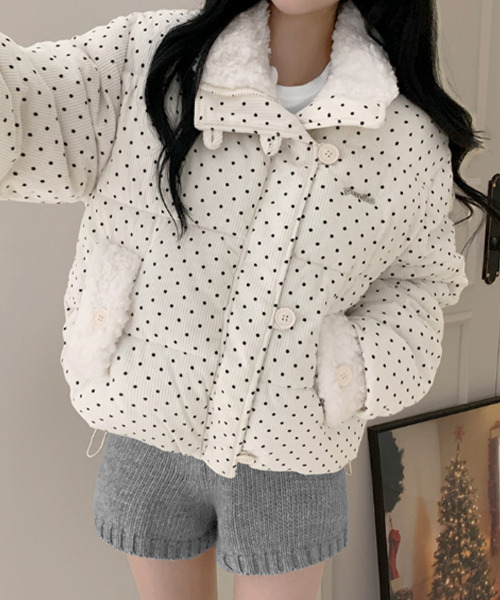 ダウンコート ダウンジャケット ドット柄 ボア ショート中綿ジャケット