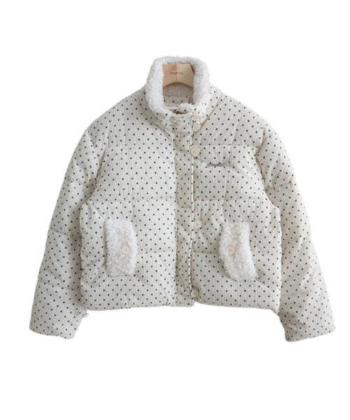 ダウンコート ダウンジャケット ドット柄 ボア ショート中綿ジャケット