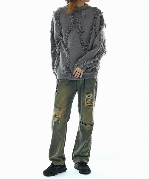 「Theater code」 長袖ニット M ホワイト メンズ_画像6