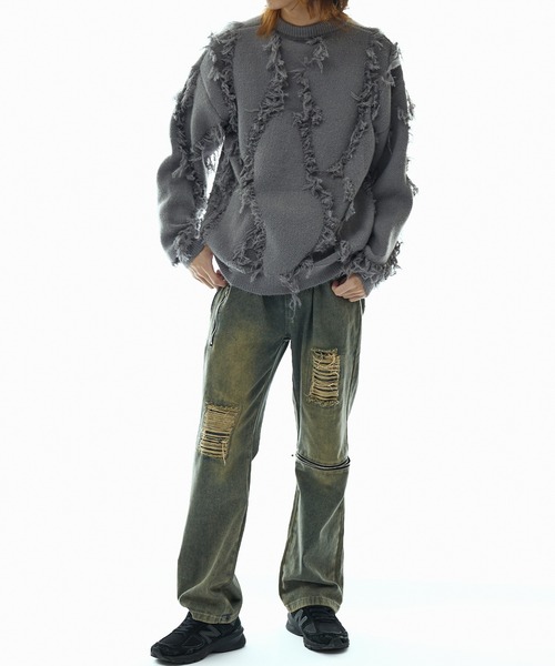 「Theater code」 長袖ニット M ホワイト メンズ_画像7