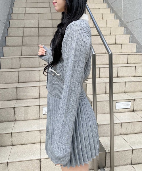 INGNI（イング） カーディガン フェザー襟ケーブルニットカーディガン