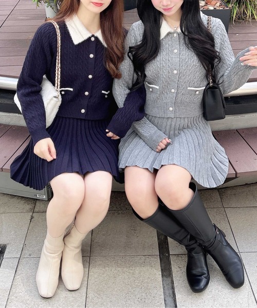 INGNI（イング） カーディガン フェザー襟ケーブルニットカーディガン