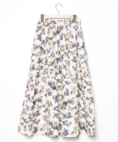 「ROPE'」 花柄フレアスカート 36 ベージュ レディース_画像2