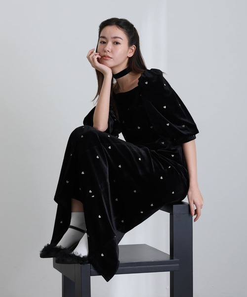 atlo（アトロ） ドレス ミモレ丈＆袖ありフォーマルハートベロア