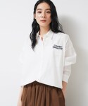 ブラウス シャツ 「洗える」刺繍ロゴ入りオーバ...の詳細画像1